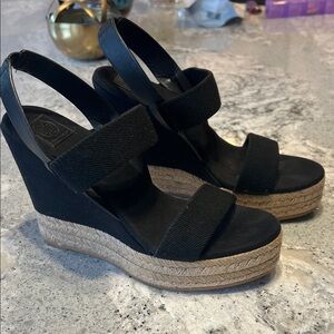 Tory Burch Tory Burch Black and Black Wedge Sandals Size 7.5